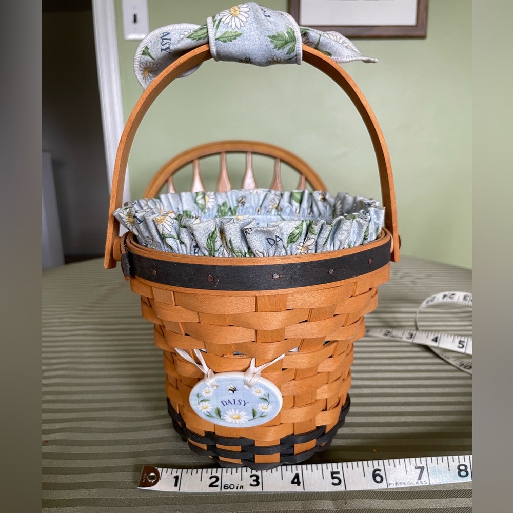 Longaberger Orange and Black Woven Daisy Basket with Fabric Liner